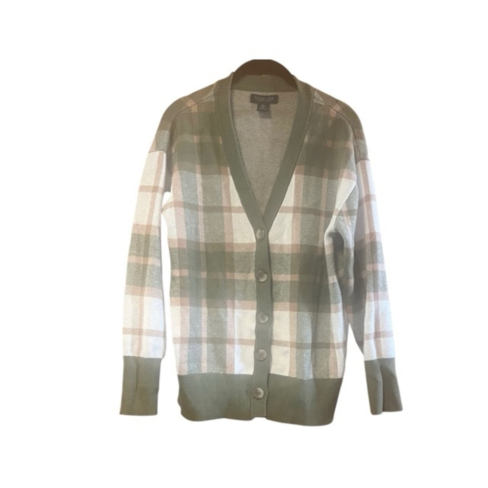 Rachel Zoe Plaid‎ V Neck Soft Knit Cardigan Sweater